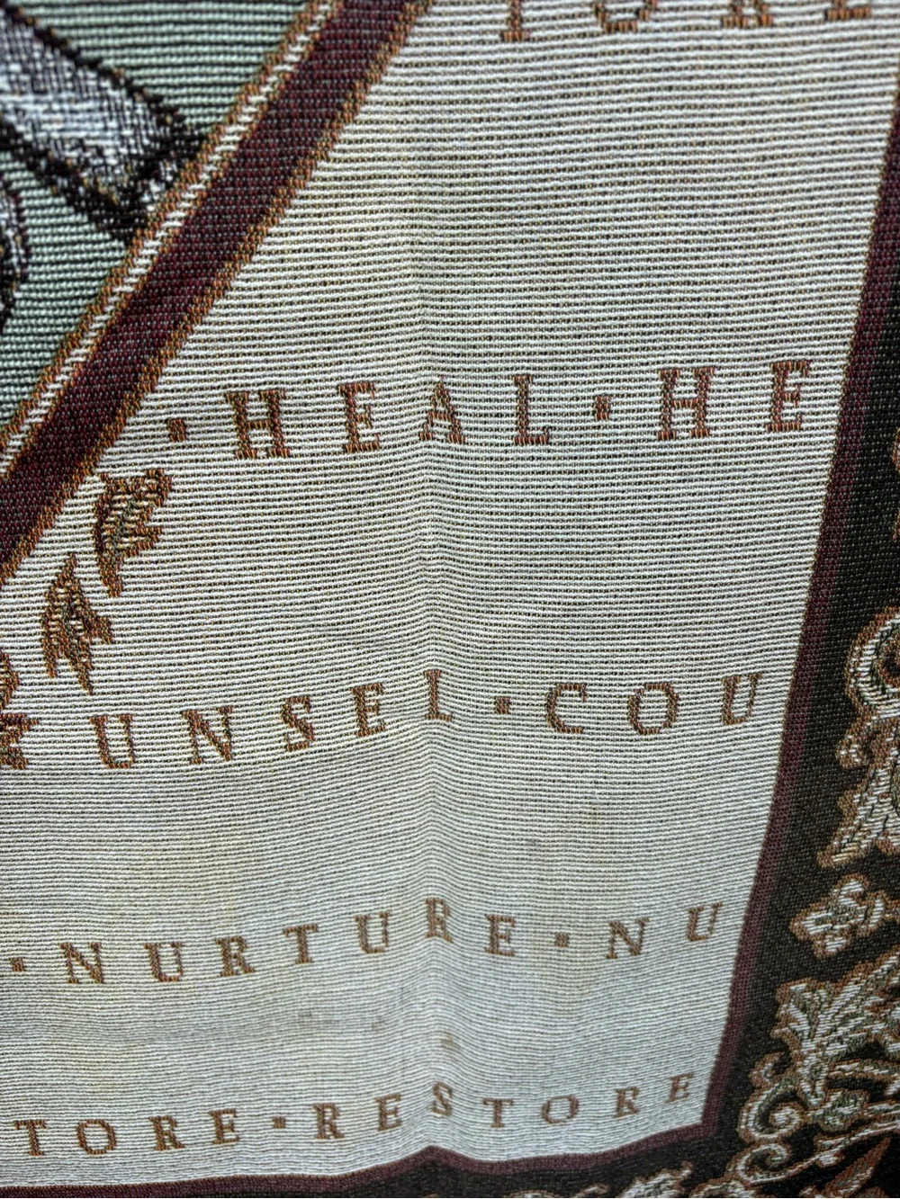 Vintage Medical Themed Woven Tapestry Throw in Brown and Beige